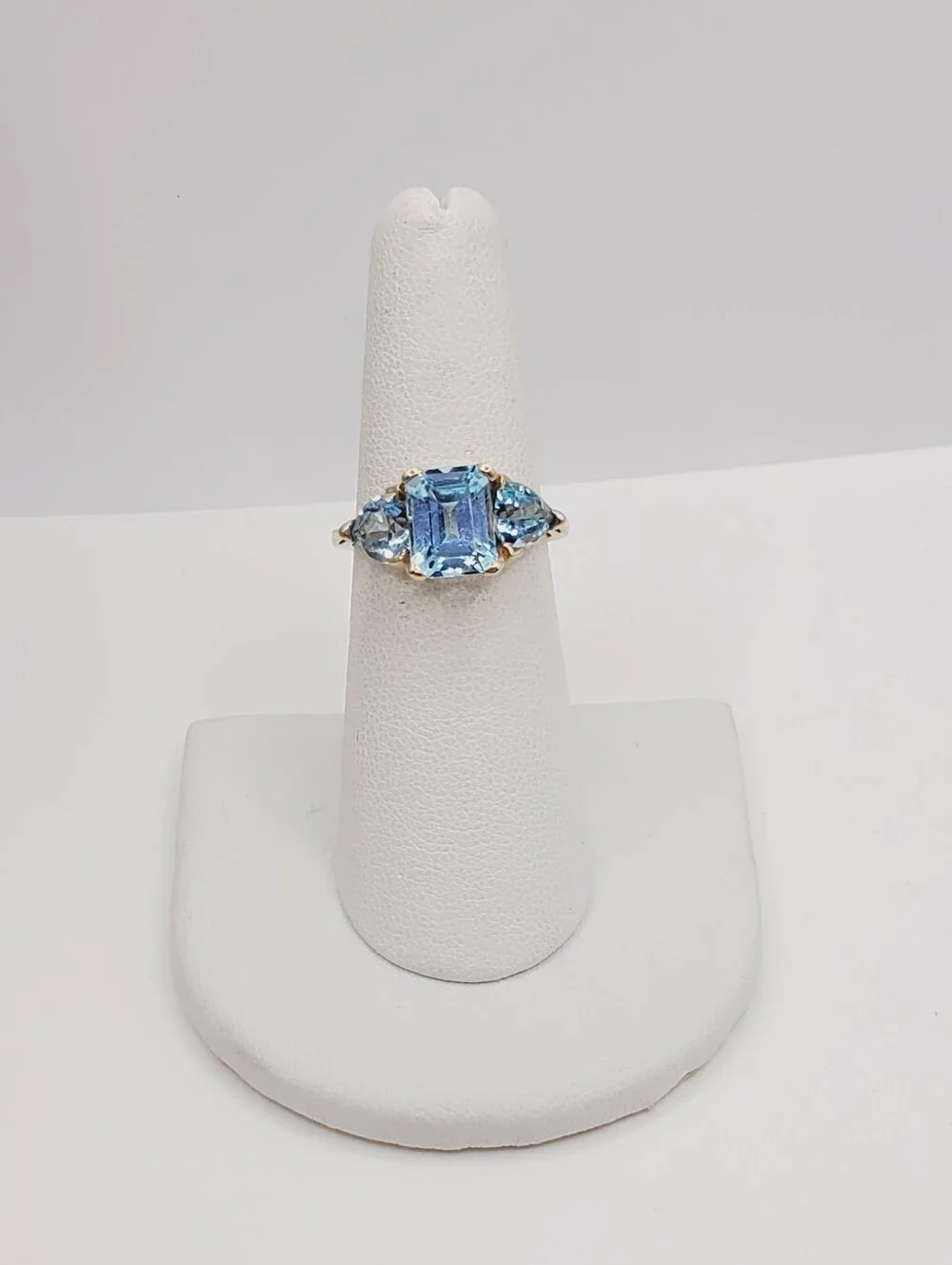 10k Yellow Gold Genuine Blue Topaz Three Stone Ring